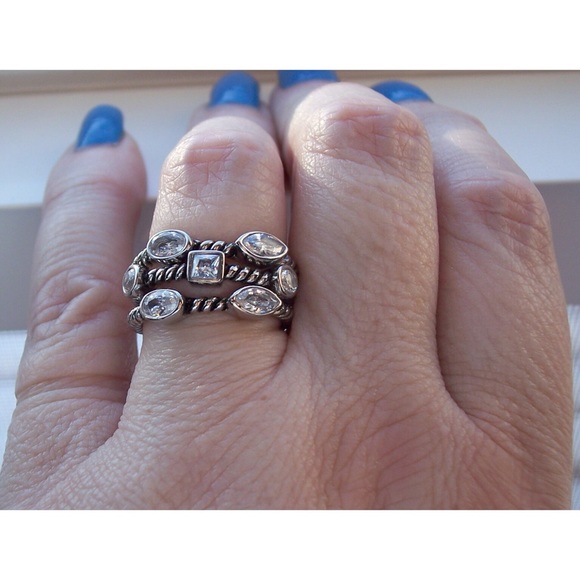 STAINLESS STEEL Bezel Set Cubic Zirconia Stackable Rings-Set Of 3 - Picture 7 of 13